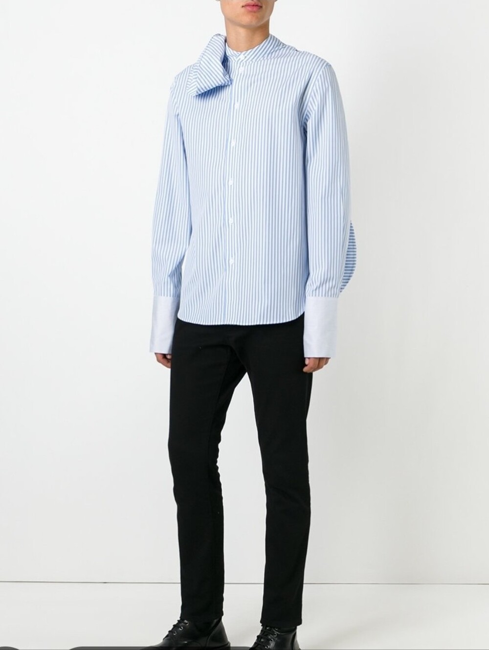 J.W. Anderson Light Blue Vertical Striped Long Sleeve Scarf Shirt Size 36/S